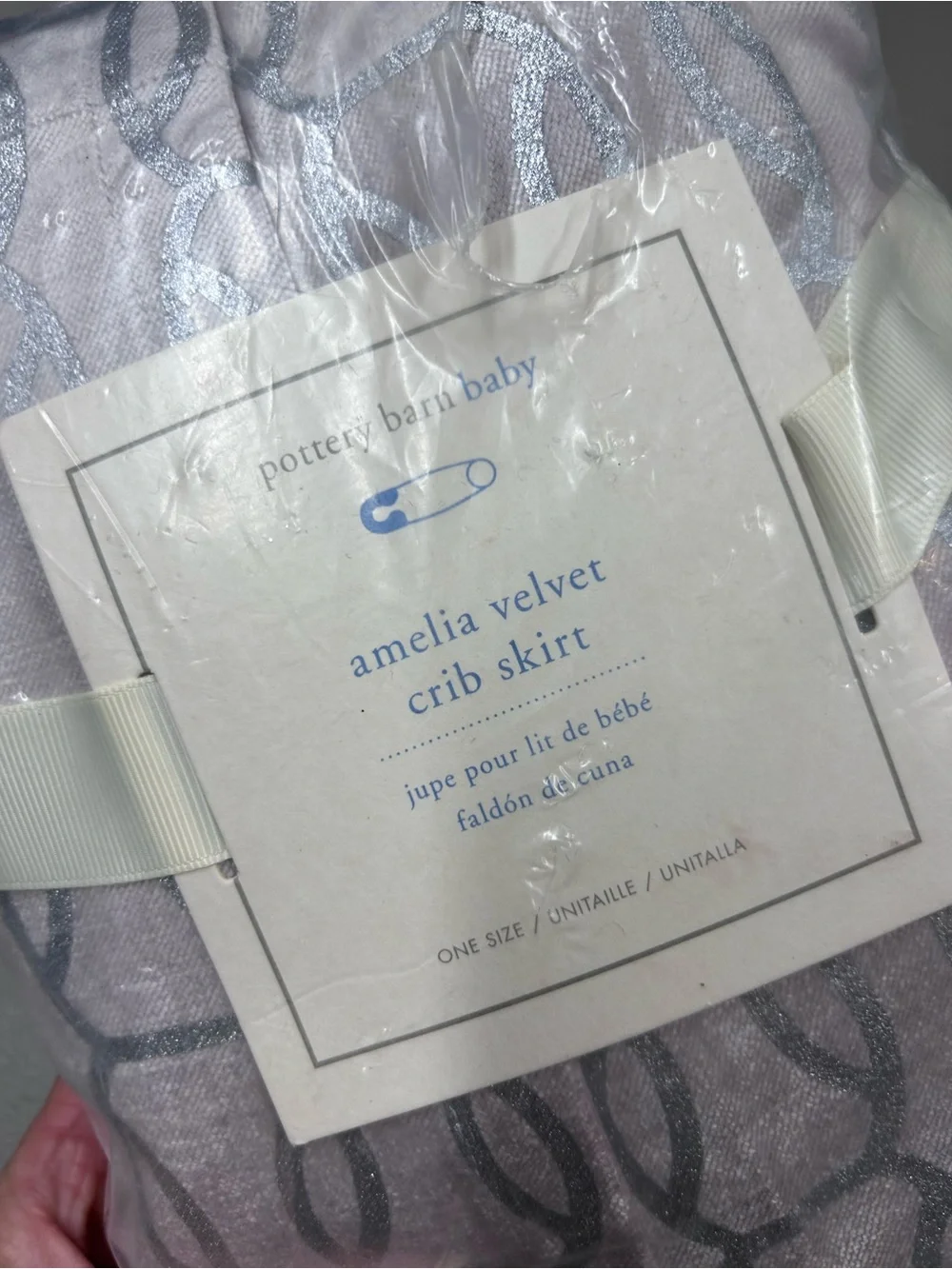Pottery Barn Amelia Velvet Crib Skirt Metallic Pattern Cotton Baby Nursery NWT